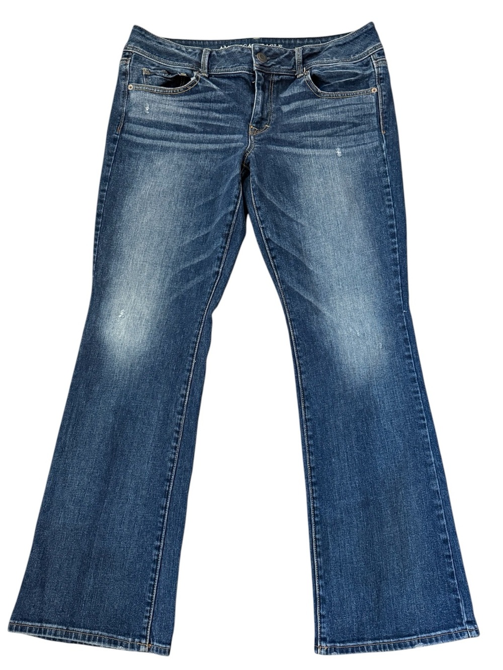 American Eagle Y2K Kick Boot Jeans 14R Low Rise Dark Wash Whiskered